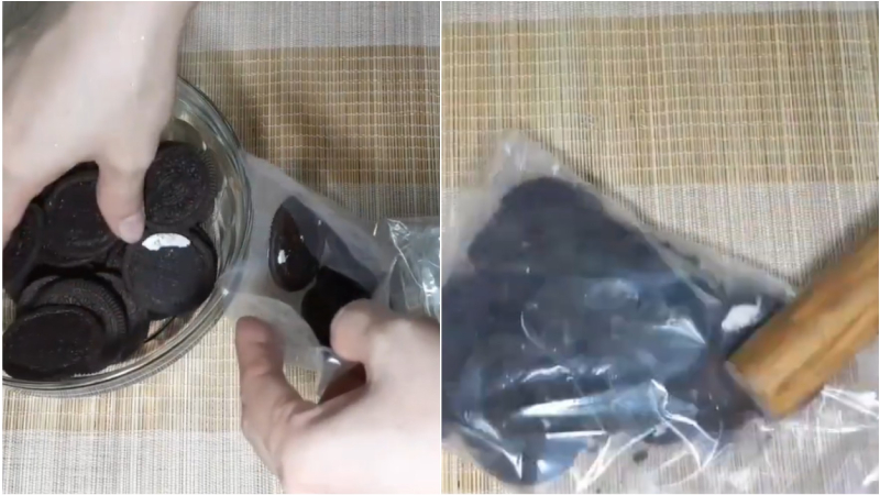 Giã vụn phần vỏ bánh Oreo