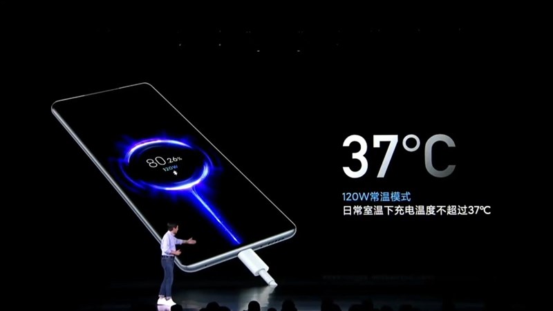 Nhiệt độ của Mi MIX 4 khi dùng sạc nhanh 120 W chỉ vào khoảng 37 độ C. Nguồn: Xiaomi.