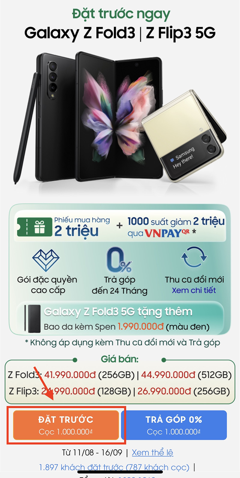 Thanh toán VNPAY: Giảm ngay 2 triệu khi mua Galaxy Z Fold3 và Z Flip3