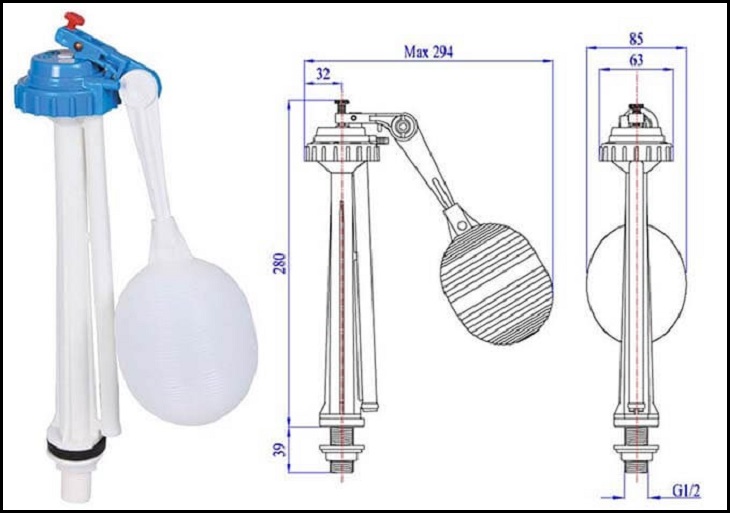 Phao nước bồn cầu dạng piston nhựa