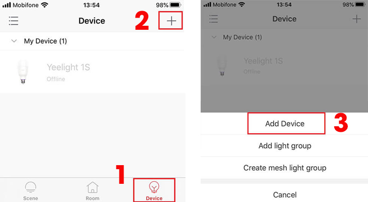 Chọn Device trên giao diện > Chọn (+) > Chọn Add Device.