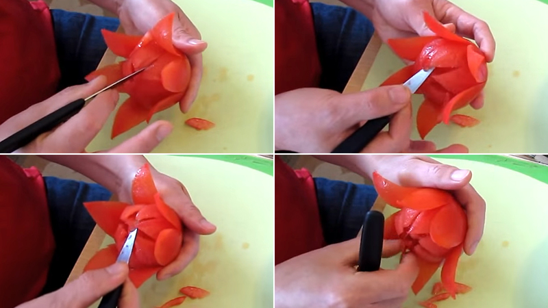 Cách tỉa hoa sen phần thịt cà chua bên trong