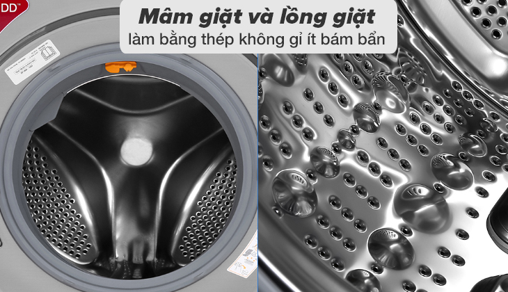 Mâm giặt, lồng giặt làm bằng chất liệu thép không gỉ ít bám bẩn