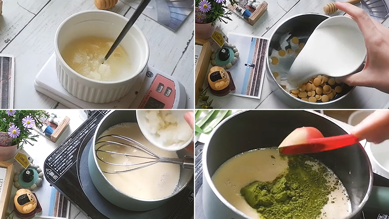 Nấu sữa matcha