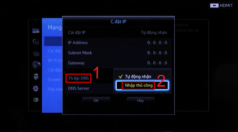 Chọn mục Thiết lập DNS và chọn Nhập thủ công