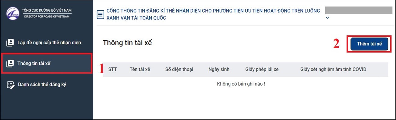 Bước 2: Điền thông tin tài xế 