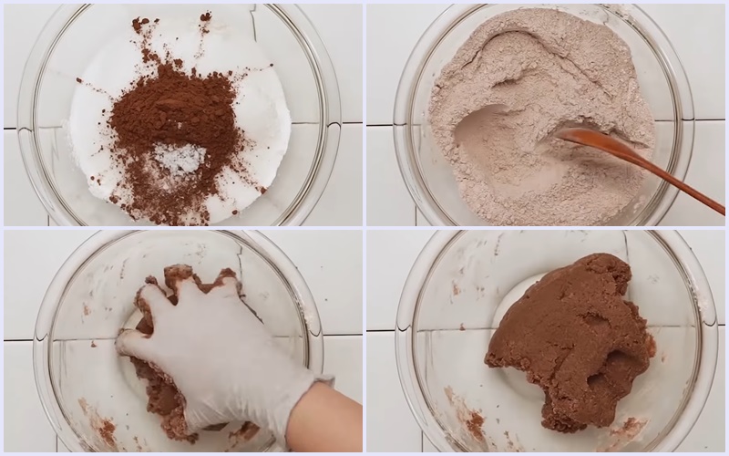 Trộn bột làm bánh nếp socola