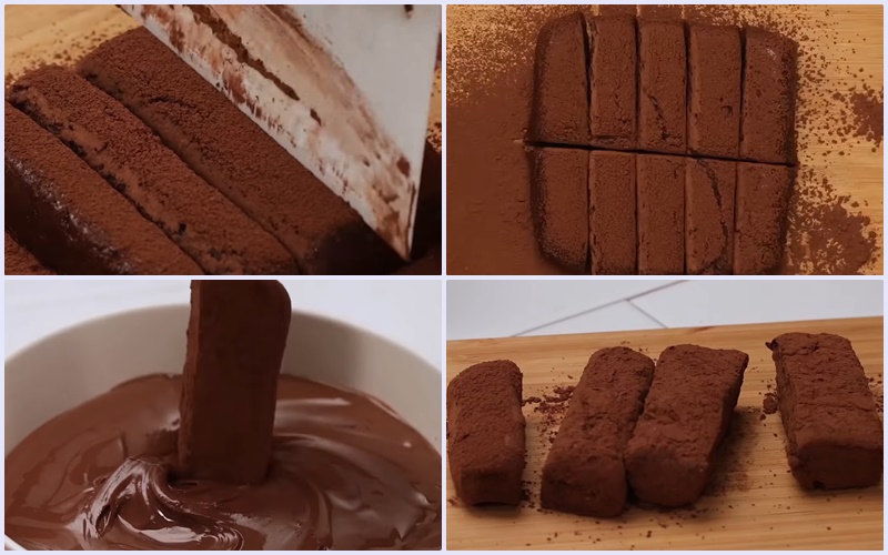 Cắt bánh nếp chocolate thành những khối hình chữ nhật