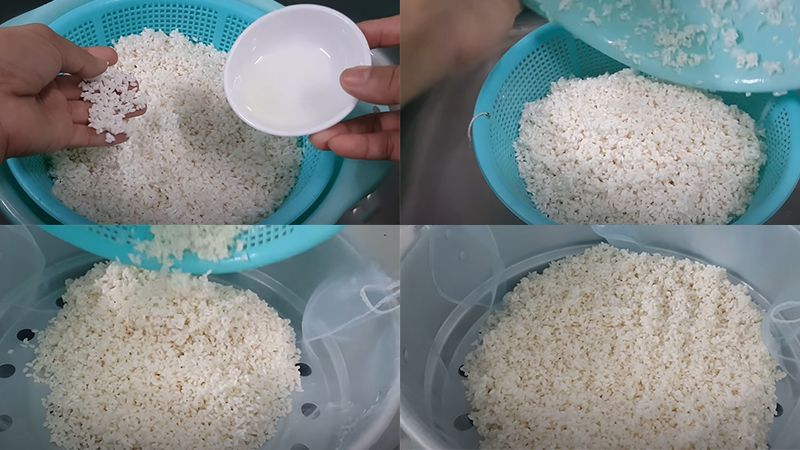 Cho một ít dầu vào xôi và đem đi hấp Cho một ít dầu vào xôi và đem đi hấp