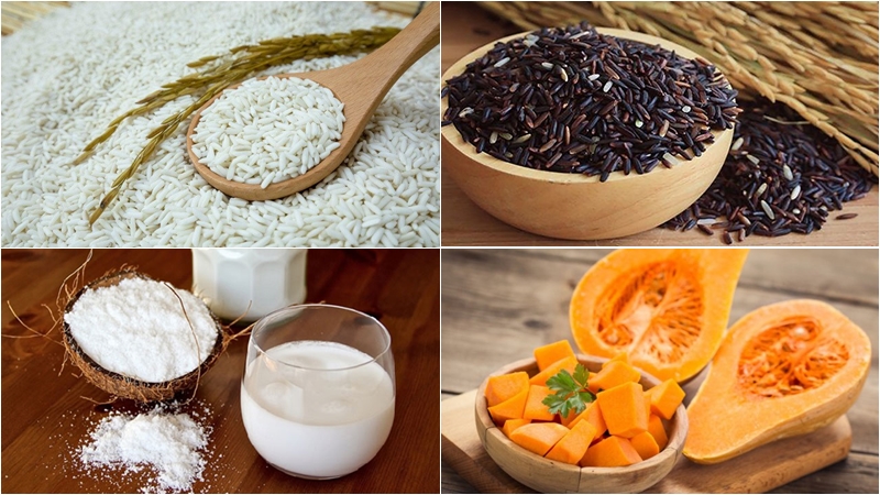 Nguyên liệu làm món xôi bí đỏ