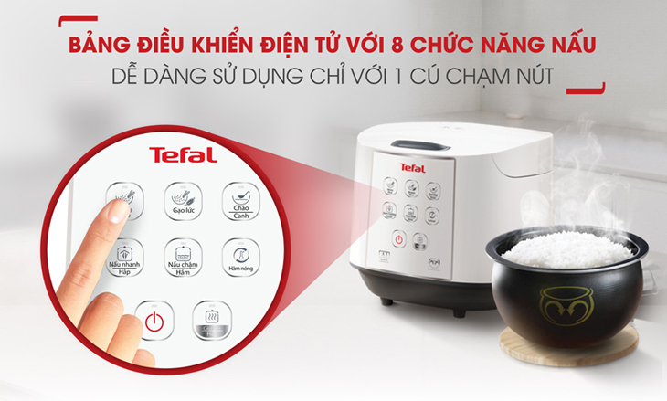 Bảng điều khiển bằng tiếng Việt trên nồi cơm điện Tefal, trực quan, dễ sử dụng