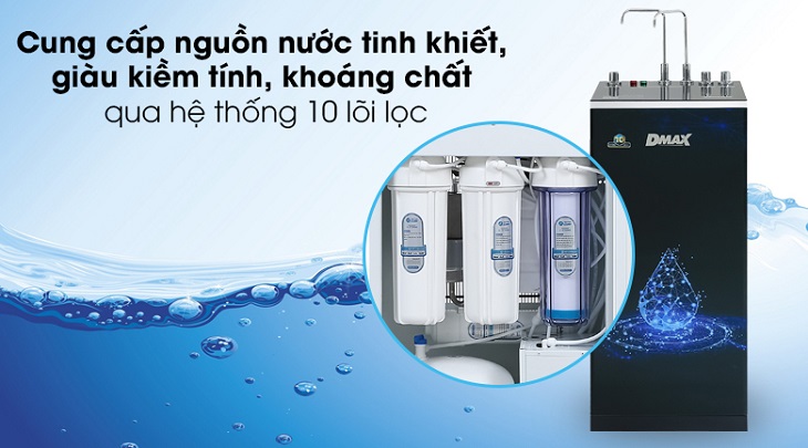 Máy lọc nước Dmax của nước nào? Có tốt không? Có nên mua không? > Hệ thống 10 lõi lọc trên Máy lọc nước RO nóng nguội lạnh Dmax DMW-43710H 10 lõi