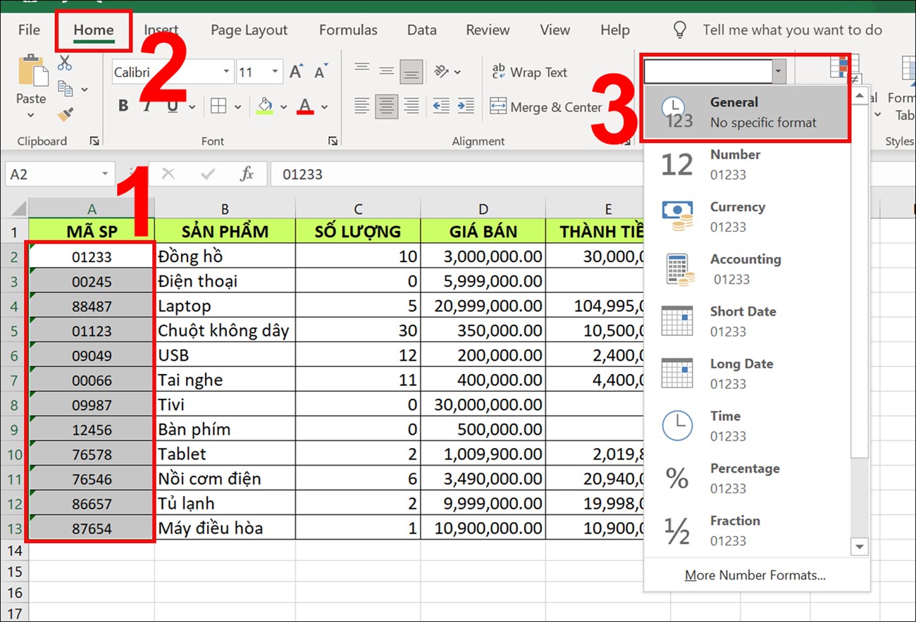 Cách loại bỏ số 0 đầu dãy số trong Excel