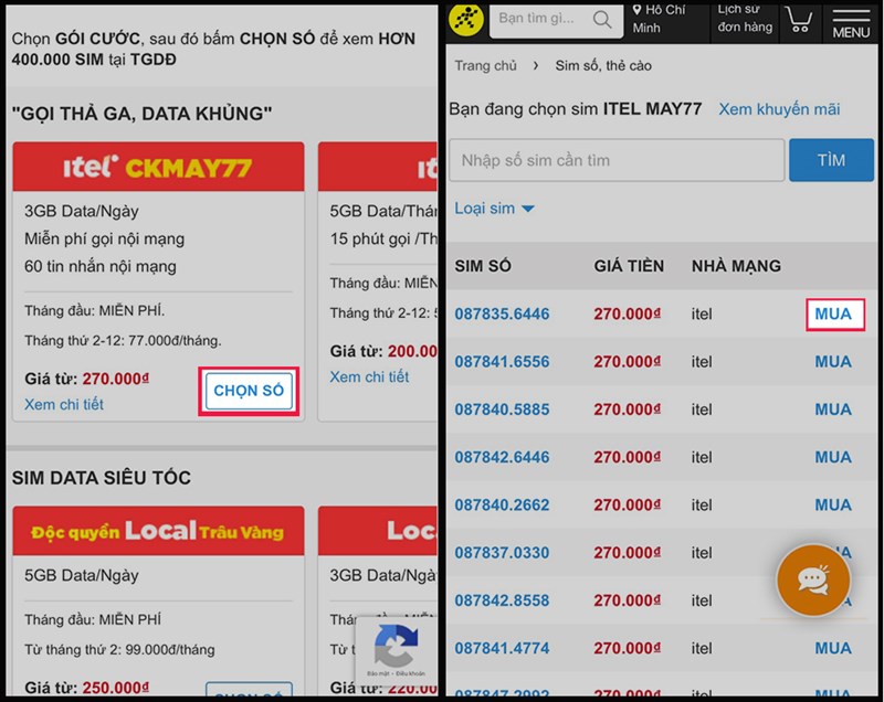 CÁCH MUA SIM ONLINE