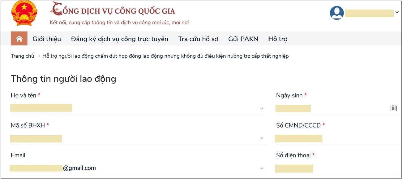 Điền thông tin người lao động