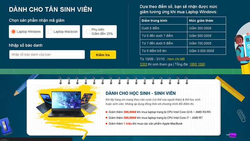 Ưu đãi mua laptop cho tân sinh viên tại TGDĐ