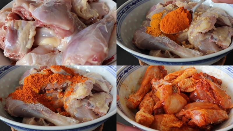 Ướp thịt gà trong 30 phút để gà thấm gia vị