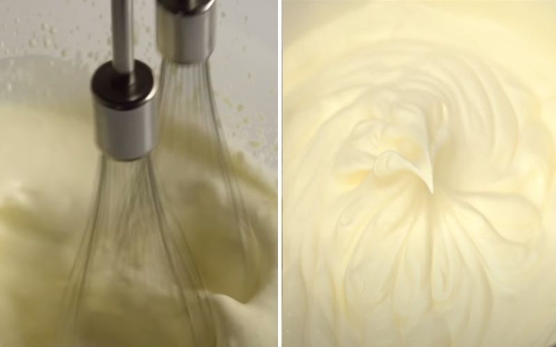 Đánh bông Whipping cream đến khi có thể tạo chóp