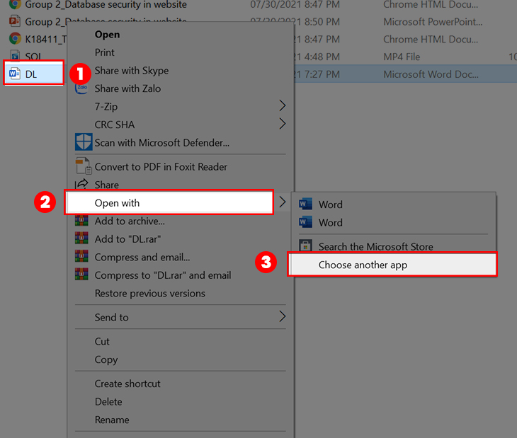 Nhấn chuột phải > Chọn Open with > Chọn Choose another app