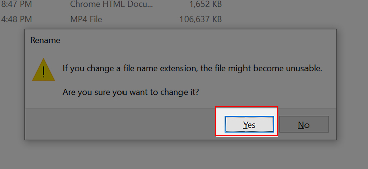 Nhấn Yes để chấp nhận lưu file mới với định dạng .zip