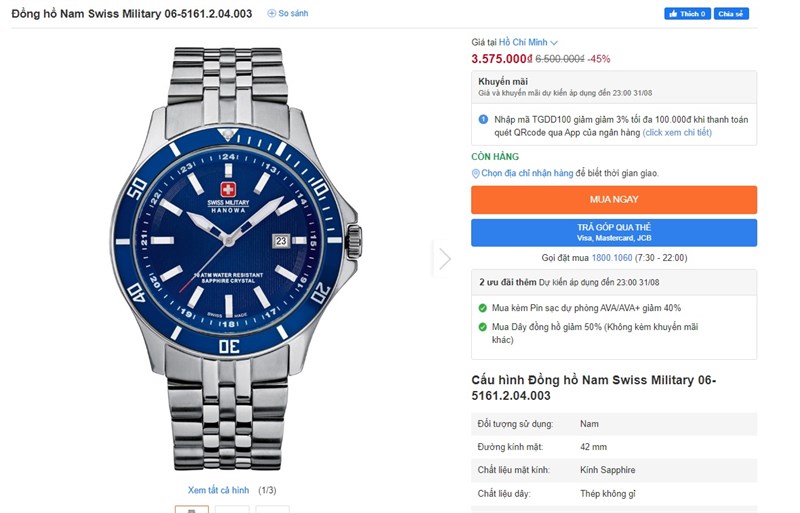 TOP 5 đồng hồ thời trang đến từ Thụy Sĩ bán chạy tại Thế Giới Di Động