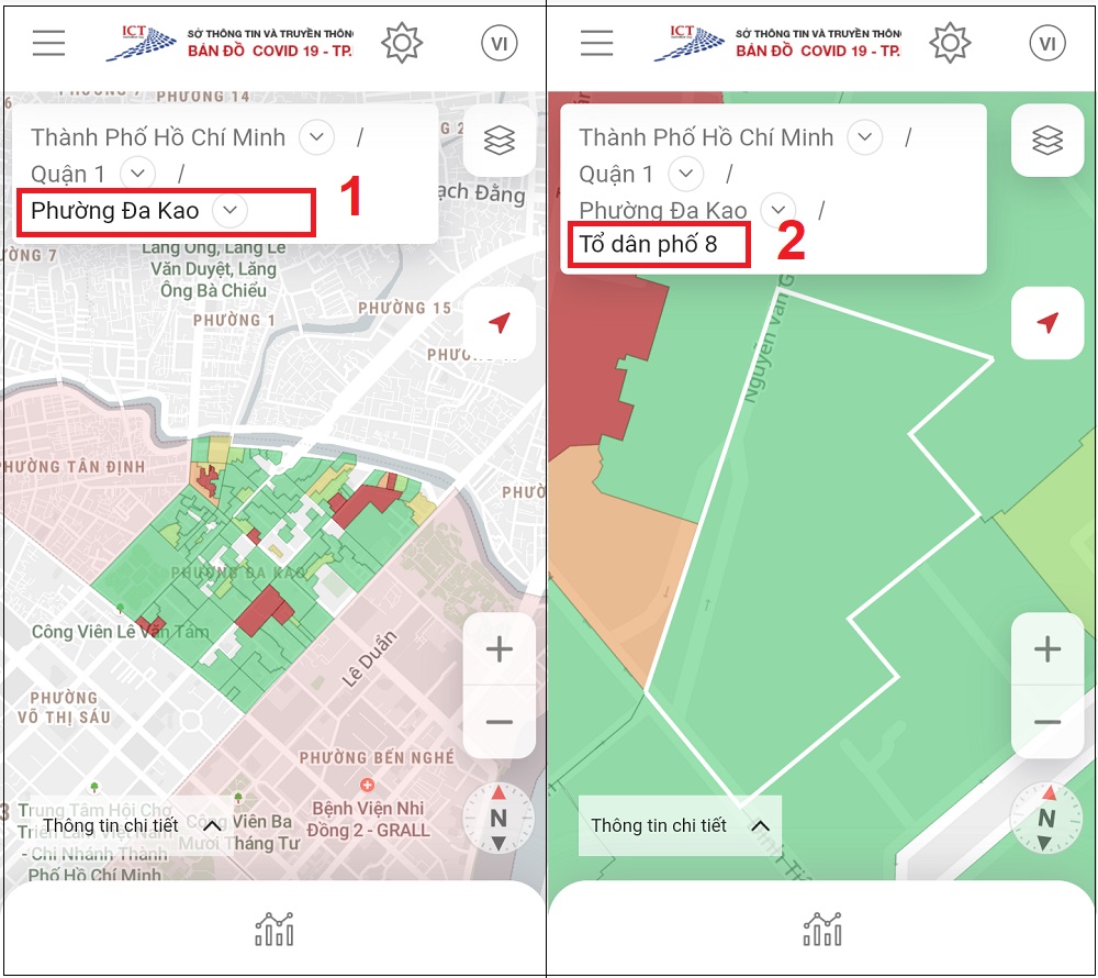 Chọn để xem tình hình dịch COVID tại phường, tổ dân phố cụ thể ở TP. HCM