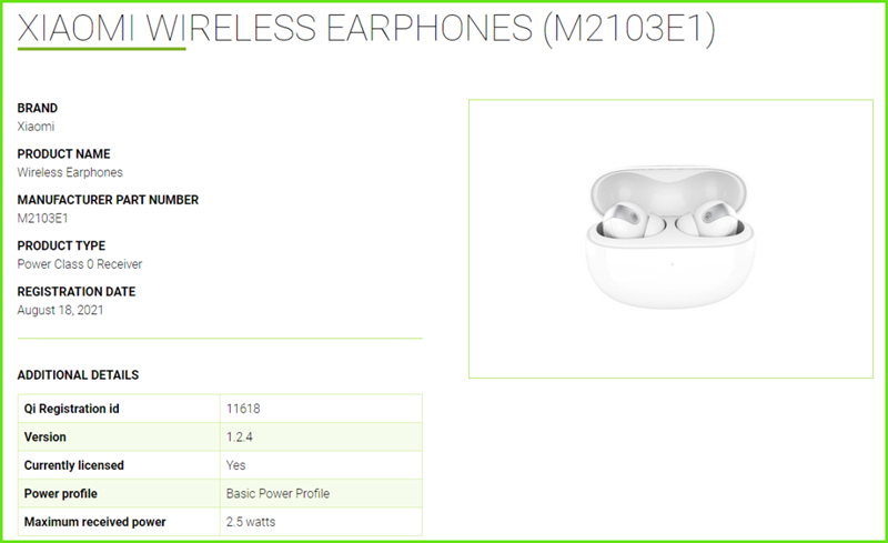 Tai nghe không dây Earphones mới của Xiaomi xuất hiện trên WPC