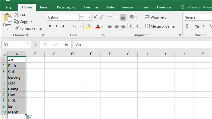 Excel tự động điền dữ liệu theo danh sách đã tạo