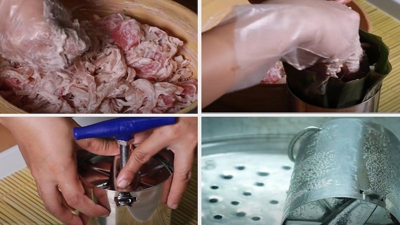 Công đoạn nhồi và hấp Jambon