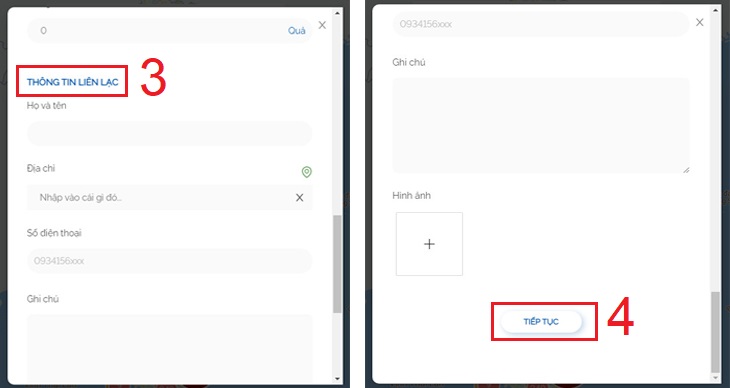 Điền thông tin liên lạc > Tiếp tục