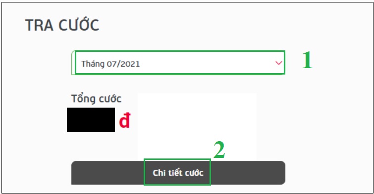 Chọn tháng và nhấn Chi tiết cước