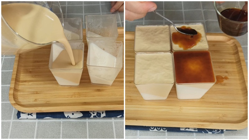 Đổ khuôn lần 2 để làm panna cotta dừa caramel Đổ khuôn lần 2 để làm panna cotta dừa caramel