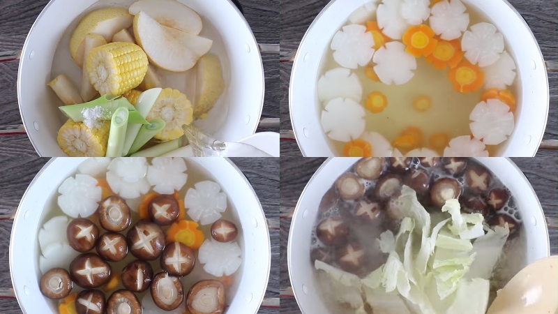 Nấu nước dùng để làm hủ tiếu hoành thánh chay