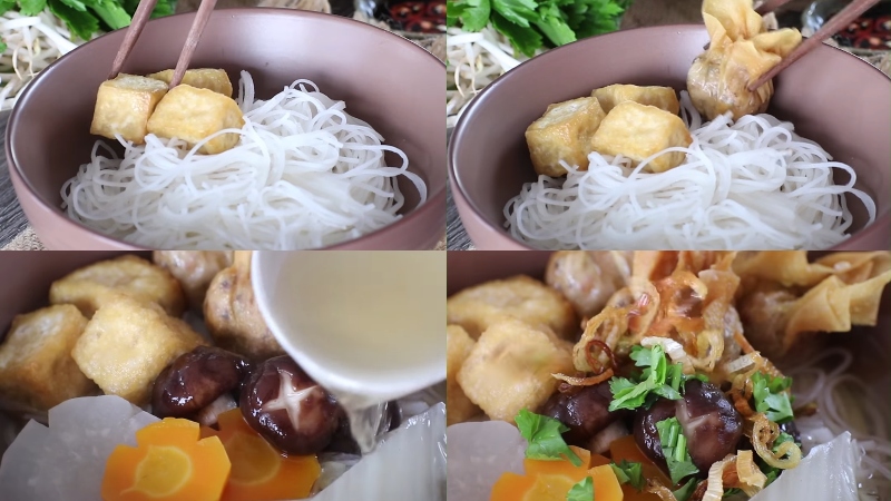 Trang trí hủ tiếu hoành thánh chay ra tô