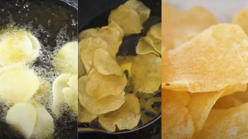 Chiên khoai tây để làm khoai tây lắc BBQ