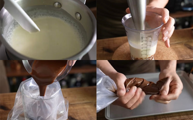 Làm ganache socola sữa để làm bánh tart mousse socola bạc hà
