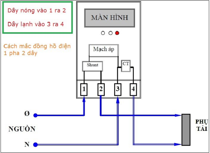 Sơ đồ đấu đồng hồ điện 1 pha