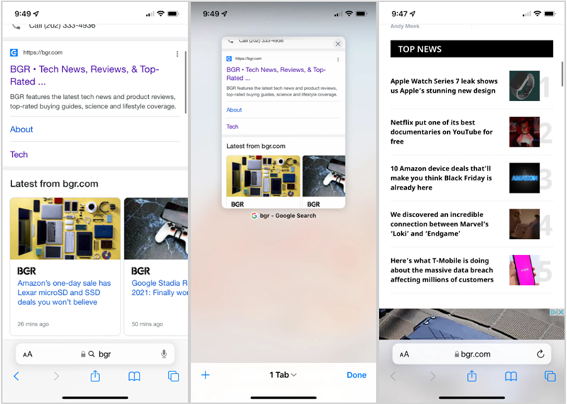 Giao diện Safari mới trên iOS 15