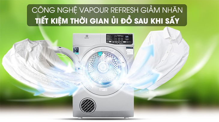 Máy sấy Electrolux giúp quần áo giảm nhăn, tiêt kiệm thời gian ủi đồ