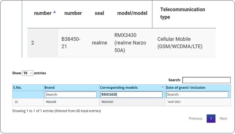 Realme Narzo 50A 4G đạt chứng nhận BIS và NBTC