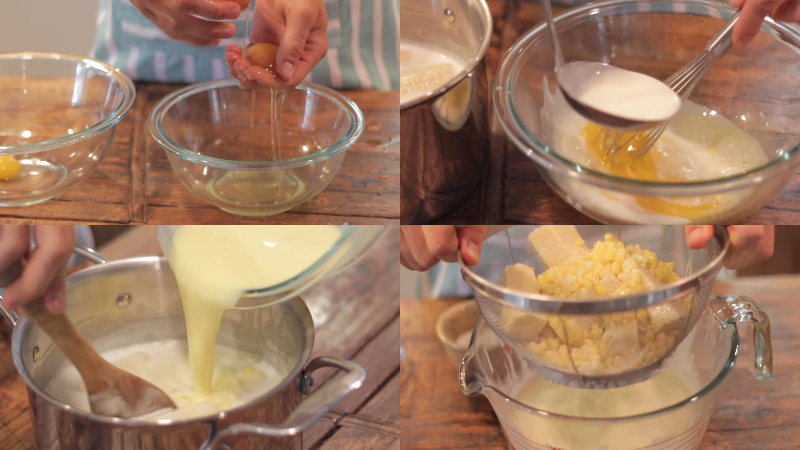 Nấu hỗn hợp kem bắp để làm kem bắp sữa