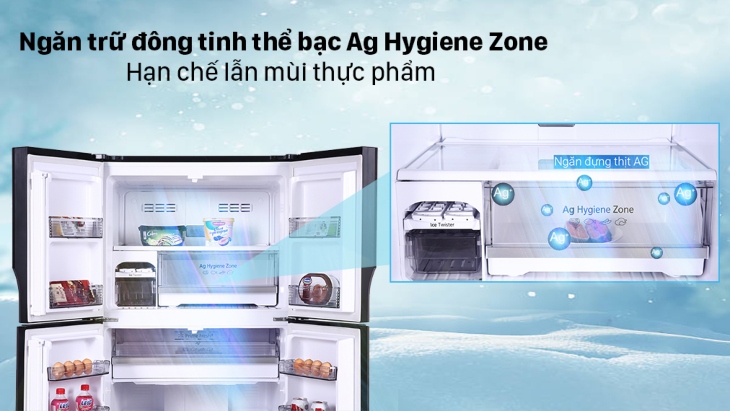 Ngăn trữ đông tinh thể bạc Ag Hygiene Zone giúp ngăn lẫn mùi thực phẩm