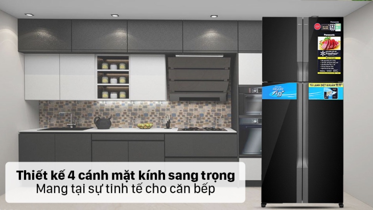 Tủ lạnh Panasonic Inverter 550 lít NR-DZ601VGKV thiết kế 4 cánh thanh lịch, mặt kính sang trọng