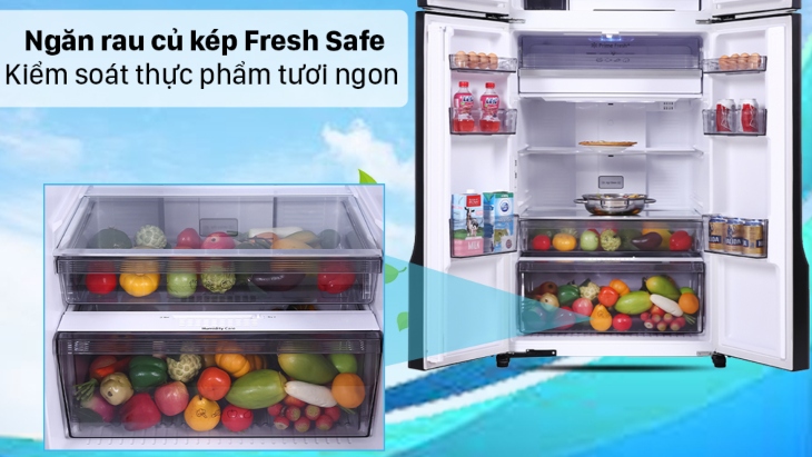 Ngăn rau củ kép Fresh Safe giúp tủ lạnh chứa được nhiều rau củ hơn 