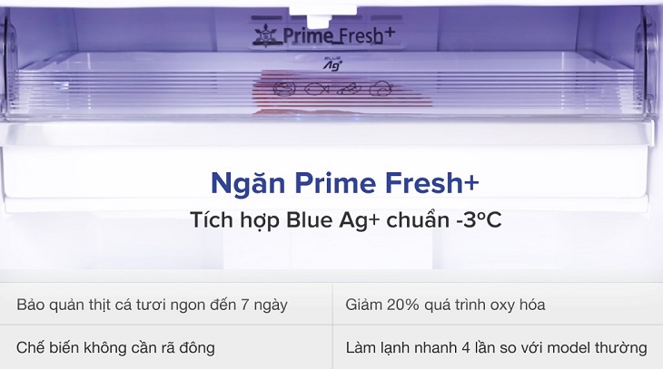 Ngăn đông mềm Primefresh trên tủ lạnh Panasonic Inverter 550 lít NR-DZ601VGKV giúp bảo quản thực phẩm tươi ngon, không cần rã đông