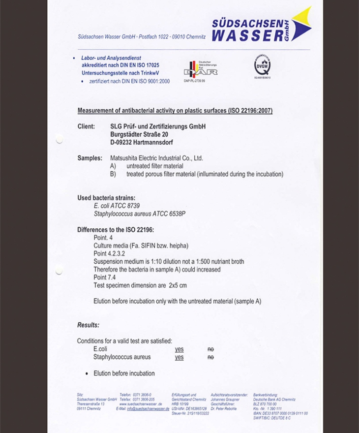 Giấy chứng nhận công nghệ Blue Ag+ có khả năng diệt khuẩn E.coli và khuẩn tụ cầu vàng