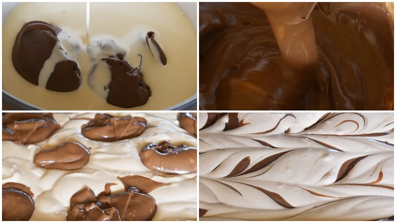 Làm lớp kem phủ cho món kem nutella hộp và làm đông Làm lớp kem phủ cho món kem nutella hộp và làm đông