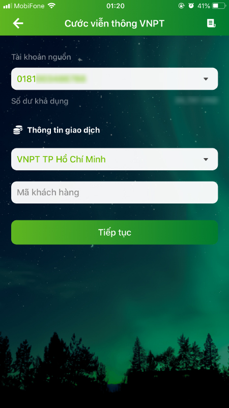 Thanh toán cước phí Internet VNPT qua Internet Banking