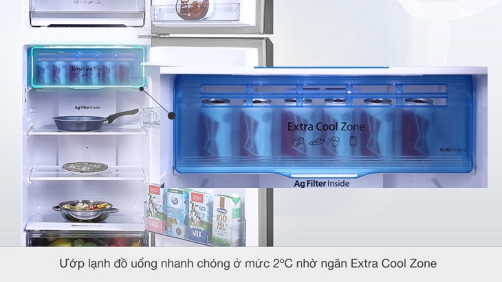 Ngăn Extra Cool Zone giúp trữ lạnh thực phẩm nhanh, không tốn thời gian chờ đợi