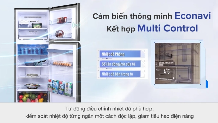 Công nghệ Multi Control kiểm soát chính xác nhiệt độ của từng ngăn tủ độc lập, giảm tiêu hao năng lượng.